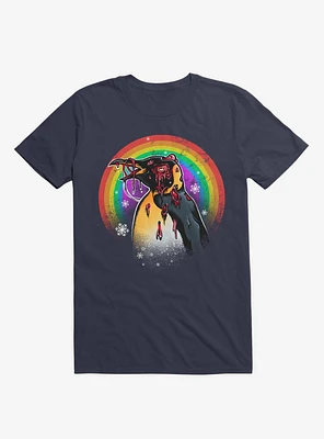 Zombie Blood Rainbow Penguin Navy Blue T-Shirt