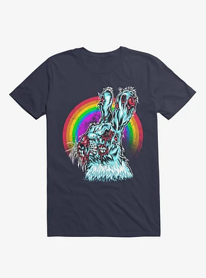 Zombie Blood Rainbow Rabbit Navy Blue T-Shirt