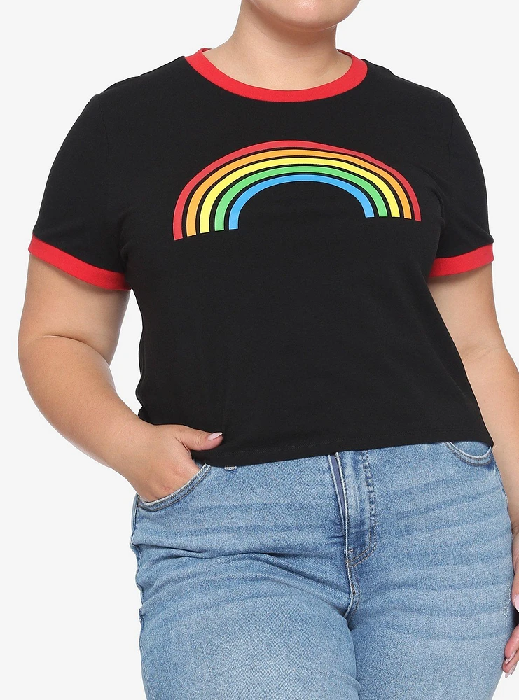 Rainbow Girls Crop Ringer T-Shirt Plus