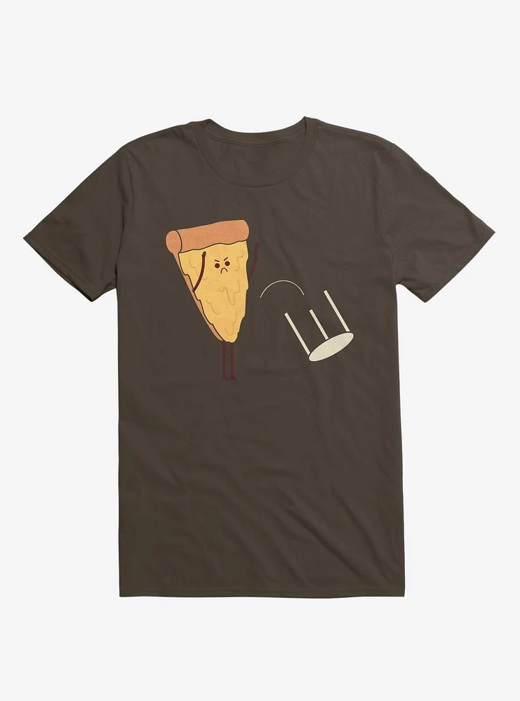 Angry Pizza Flips Table Brown T-Shirt