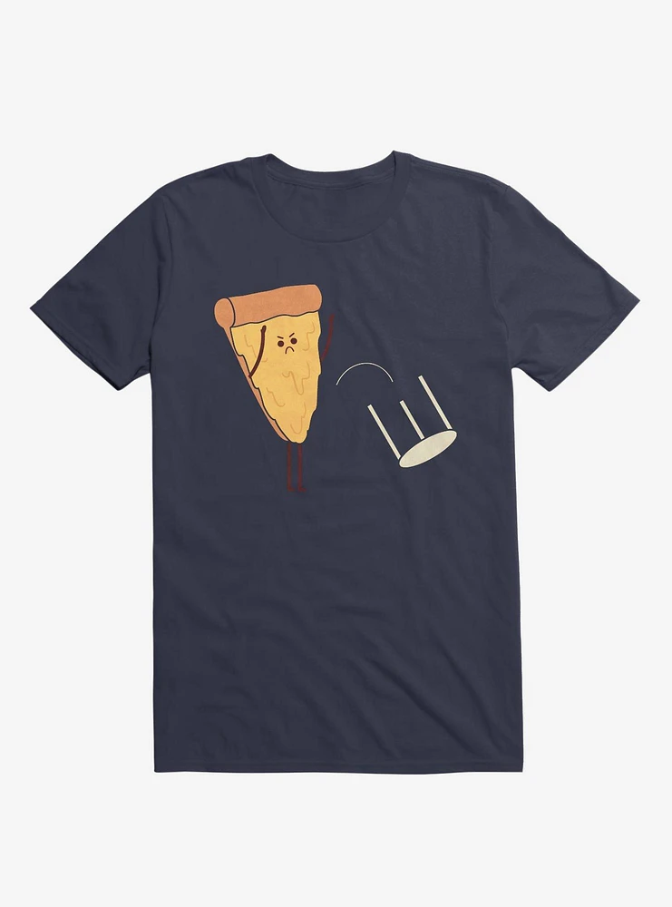 Angry Pizza Flips Table Navy Blue T-Shirt