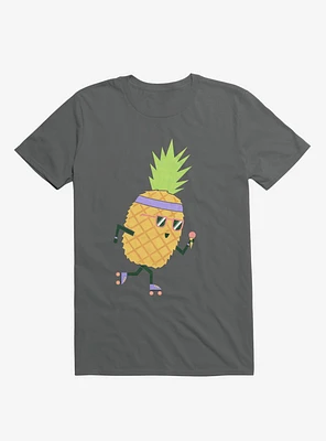 Summer Pineapple Roller Skating Charcoal Grey T-Shirt