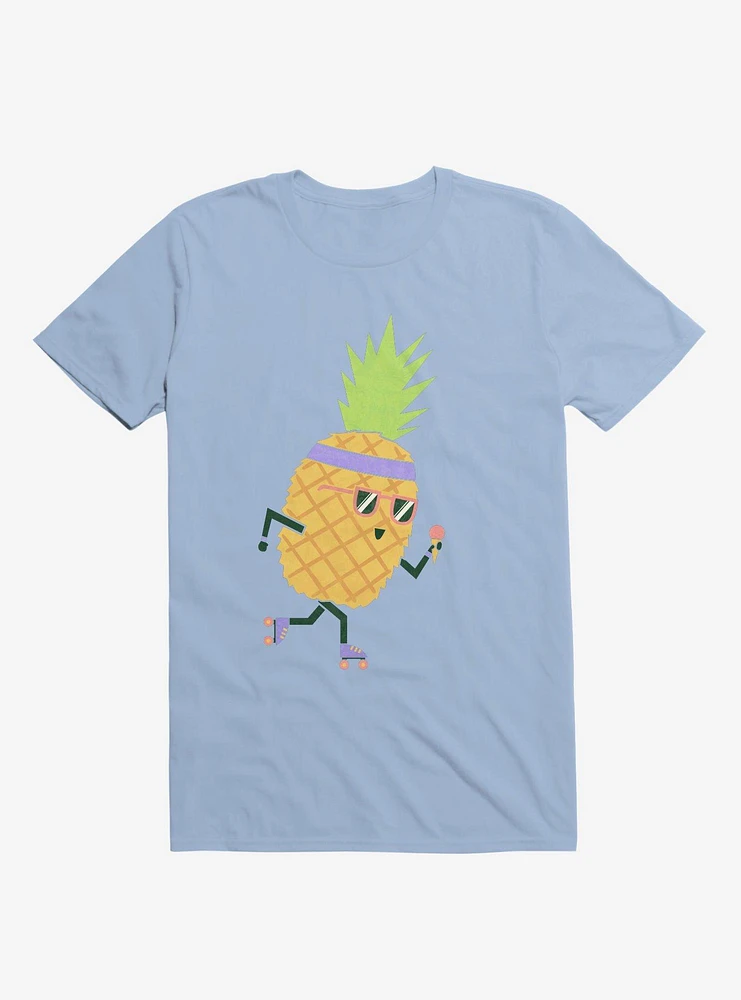 Summer Pineapple Roller Skating Light Blue T-Shirt