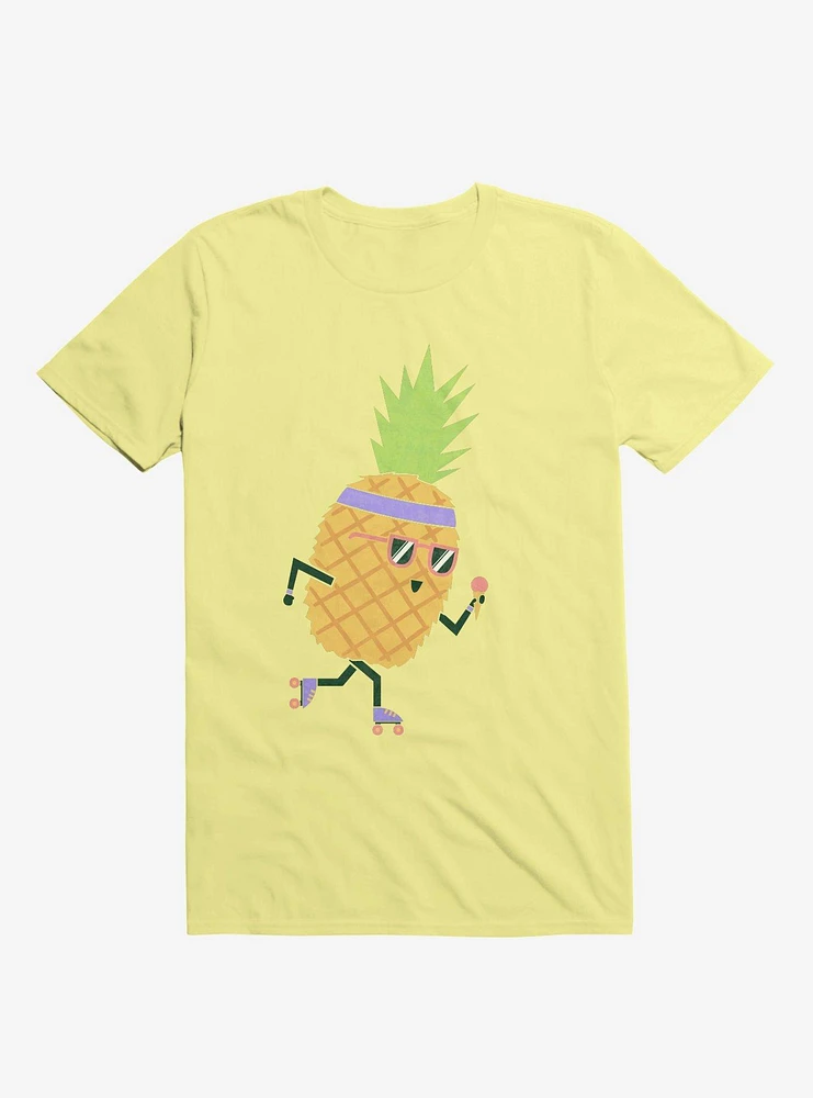 Summer Pineapple Roller Skating Corn Silk Yellow T-Shirt