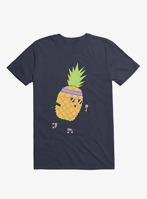 Summer Pineapple Roller Skating Navy Blue T-Shirt