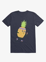 Summer Pineapple Roller Skating Navy Blue T-Shirt