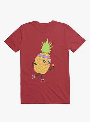 Summer Pineapple Roller Skating Red T-Shirt