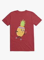 Summer Pineapple Roller Skating Red T-Shirt