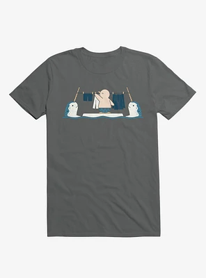 Penguin With Narwhals Laundry Day Charcoal Grey T-Shirt