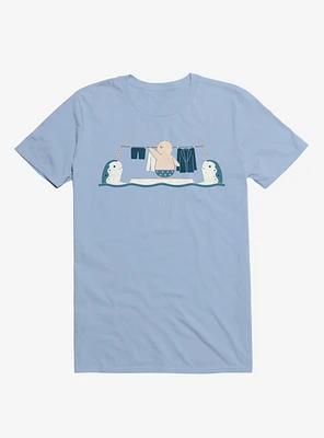 Penguin With Narwhals Laundry Day Light Blue T-Shirt