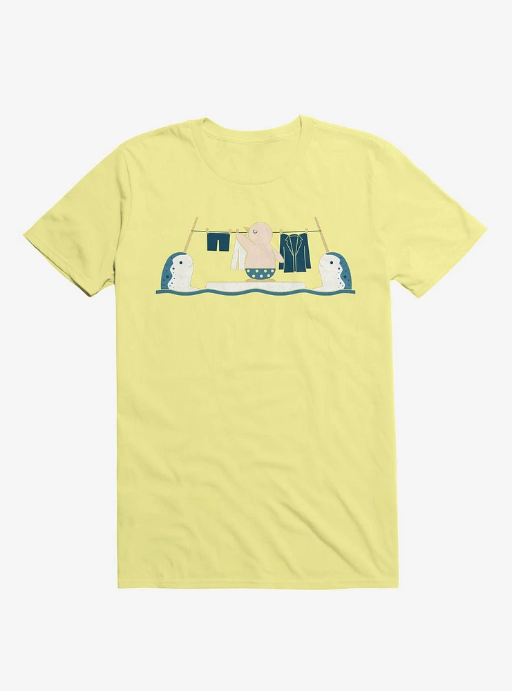 Penguin With Narwhals Laundry Day Corn Silk Yellow T-Shirt
