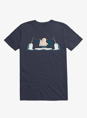 Penguin With Narwhals Laundry Day Navy Blue T-Shirt