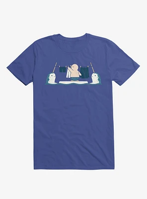 Penguin With Narwhals Laundry Day Royal Blue T-Shirt