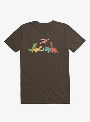 Dinos Eating Pizza Brown T-Shirt