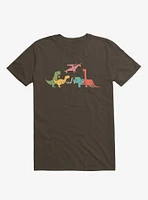 Dinos Eating Pizza Brown T-Shirt