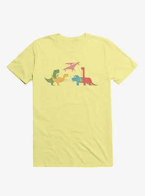 Dinos Eating Pizza Corn Silk Yellow T-Shirt