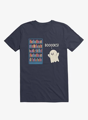 Booooks! Ghost Book Library Lover Navy Blue T-Shirt