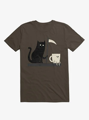 Impending Doom Cat Vs. Cup Brown T-Shirt
