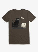 Impending Doom Cat Vs. Cup Brown T-Shirt