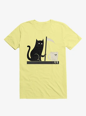 Impending Doom Cat Vs. Cup Corn Silk Yellow T-Shirt