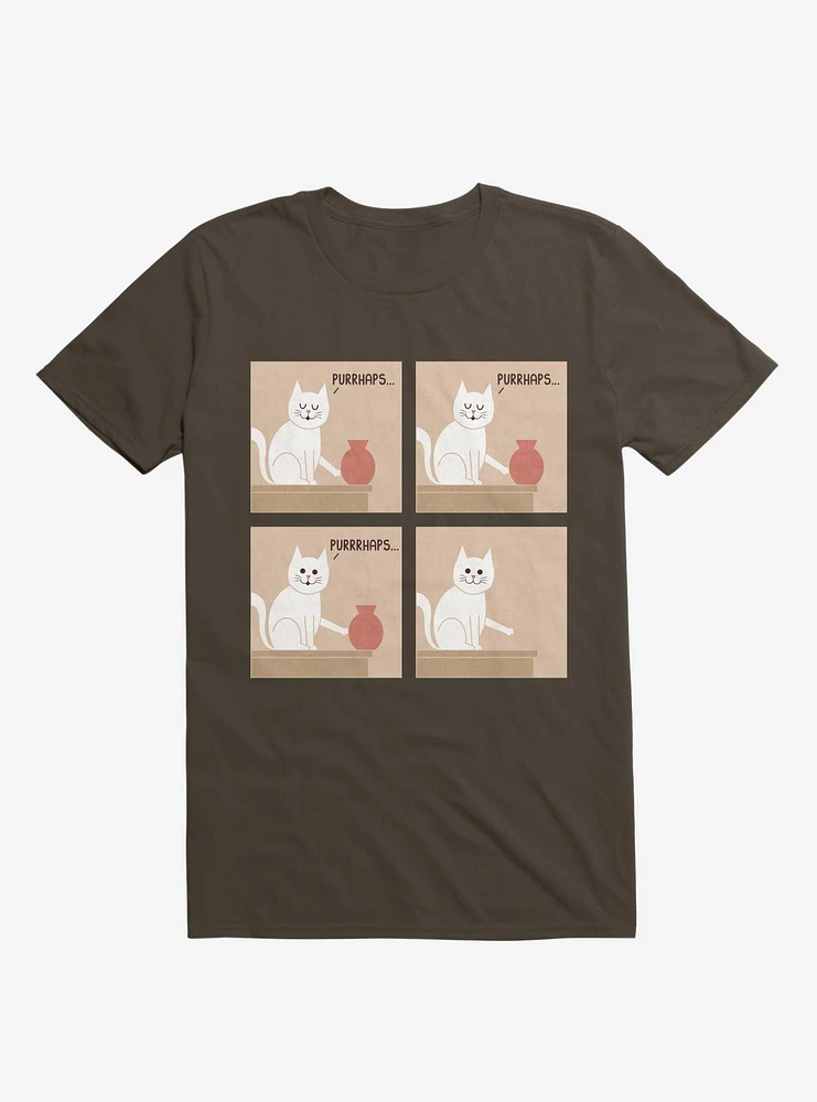 Purrhaps... Mischievous Cat Brown T-Shirt