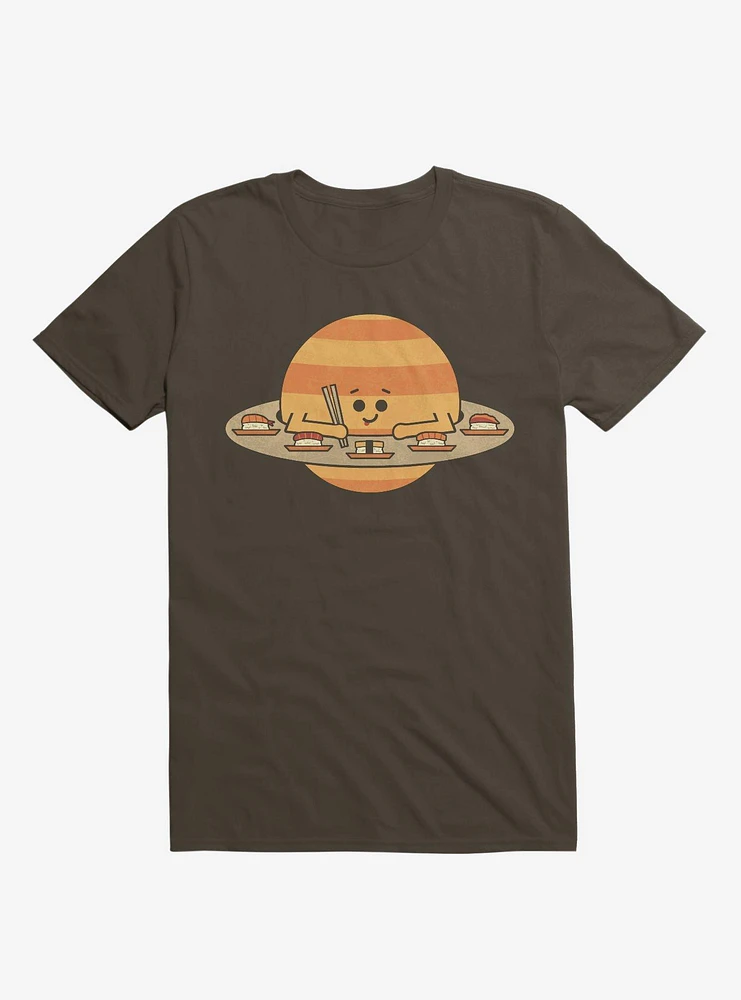 Saturn Eating Sushi Brown T-Shirt