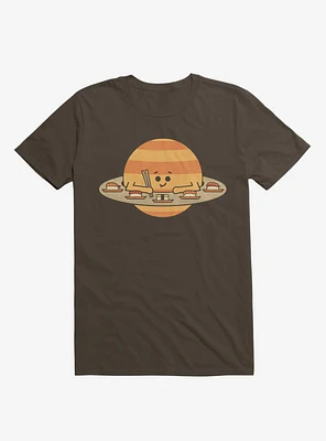 Saturn Eating Sushi Brown T-Shirt