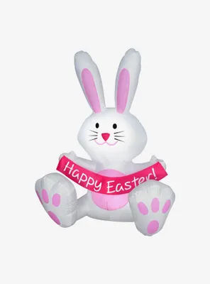 White Bunny Holding Happy Easter Sign Airblown