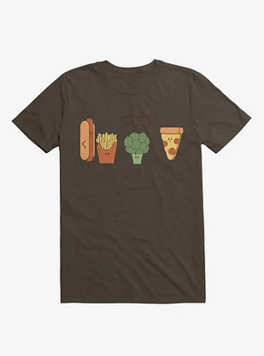 Broccoli Junk Food Party Crasher Brown T-Shirt