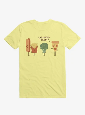 Broccoli Junk Food Party Crasher Corn Silk Yellow T-Shirt