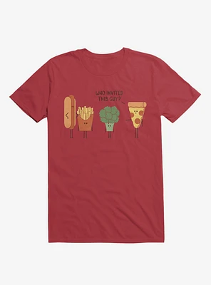 Broccoli Junk Food Party Crasher Red T-Shirt