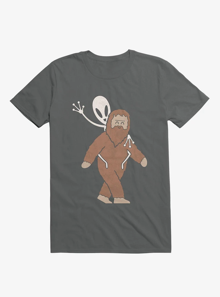 Alien And Sasquatch Piggyback Charcoal Grey T-Shirt