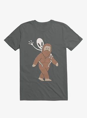 Alien And Sasquatch Piggyback Charcoal Grey T-Shirt