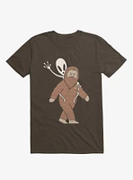 Alien And Sasquatch Piggyback Brown T-Shirt
