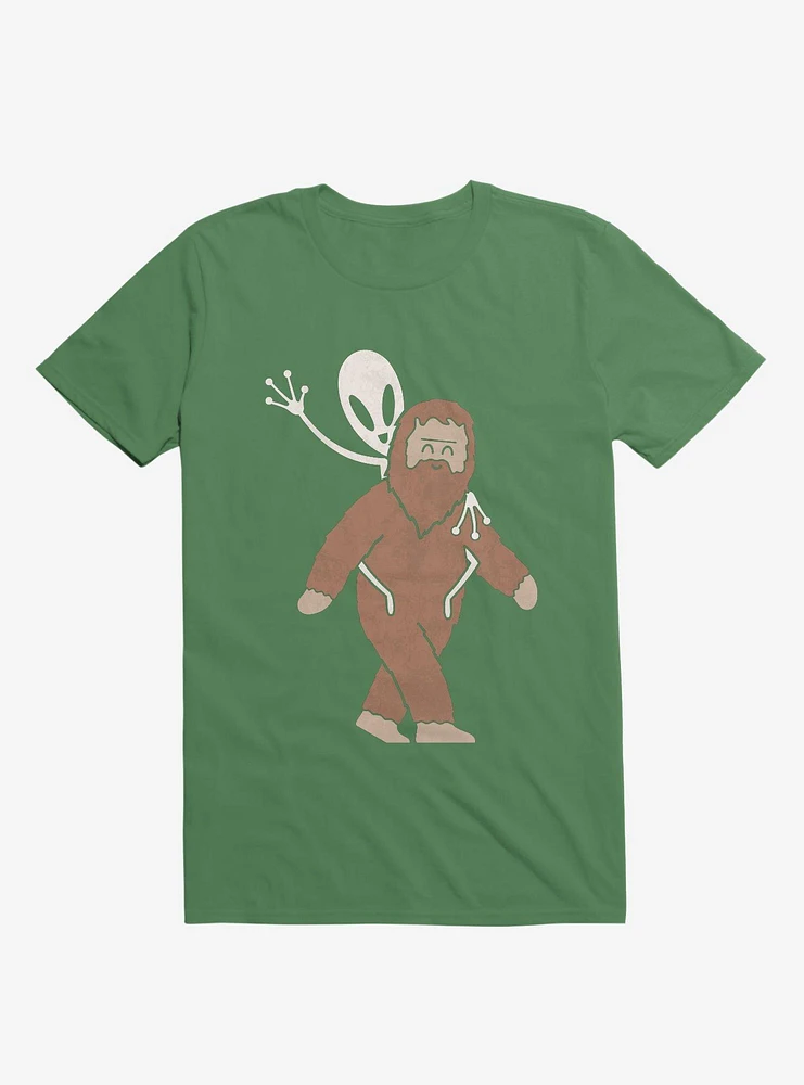 Alien And Sasquatch Piggyback Irish Green T-Shirt