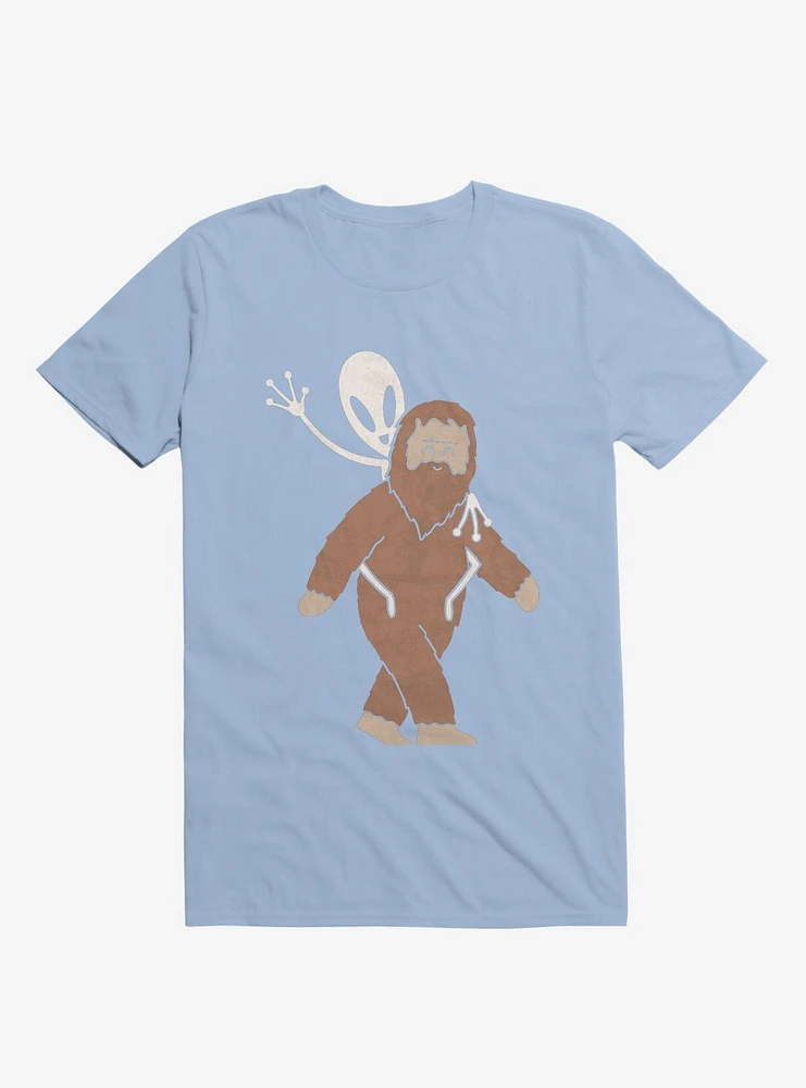 Alien And Sasquatch Piggyback Light Blue T-Shirt