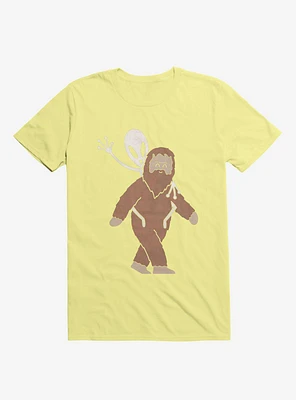 Alien And Sasquatch Piggyback Corn Silk Yellow T-Shirt