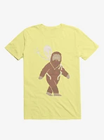 Alien And Sasquatch Piggyback Corn Silk Yellow T-Shirt