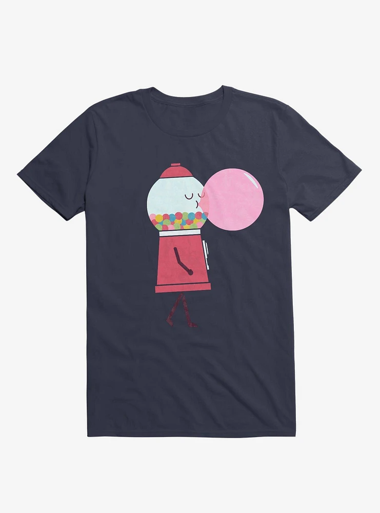 Bubblegum Blowing A Bubble Navy Blue T-Shirt