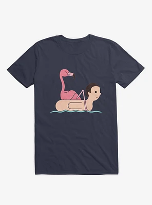 Flamingo On Human Floatie Navy Blue T-Shirt