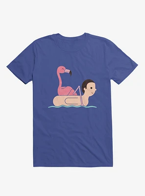 Flamingo On Human Floatie Royal Blue T-Shirt