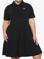 Black Embroidered Skull Polo Tiered Dress Plus Size