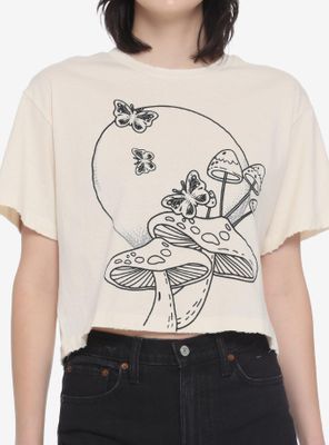 Mushroom Butterfly Girls Crop T-Shirt