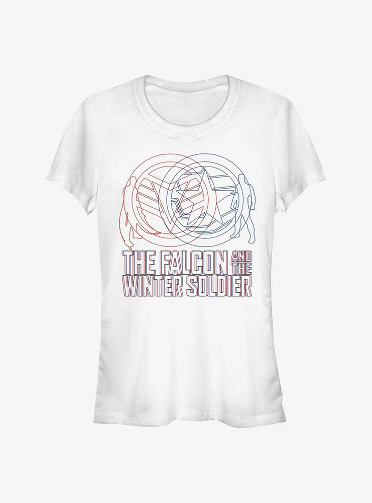 Marvel The Falcon And Winter Soldier Red Blue Wireframe Girls T-Shirt