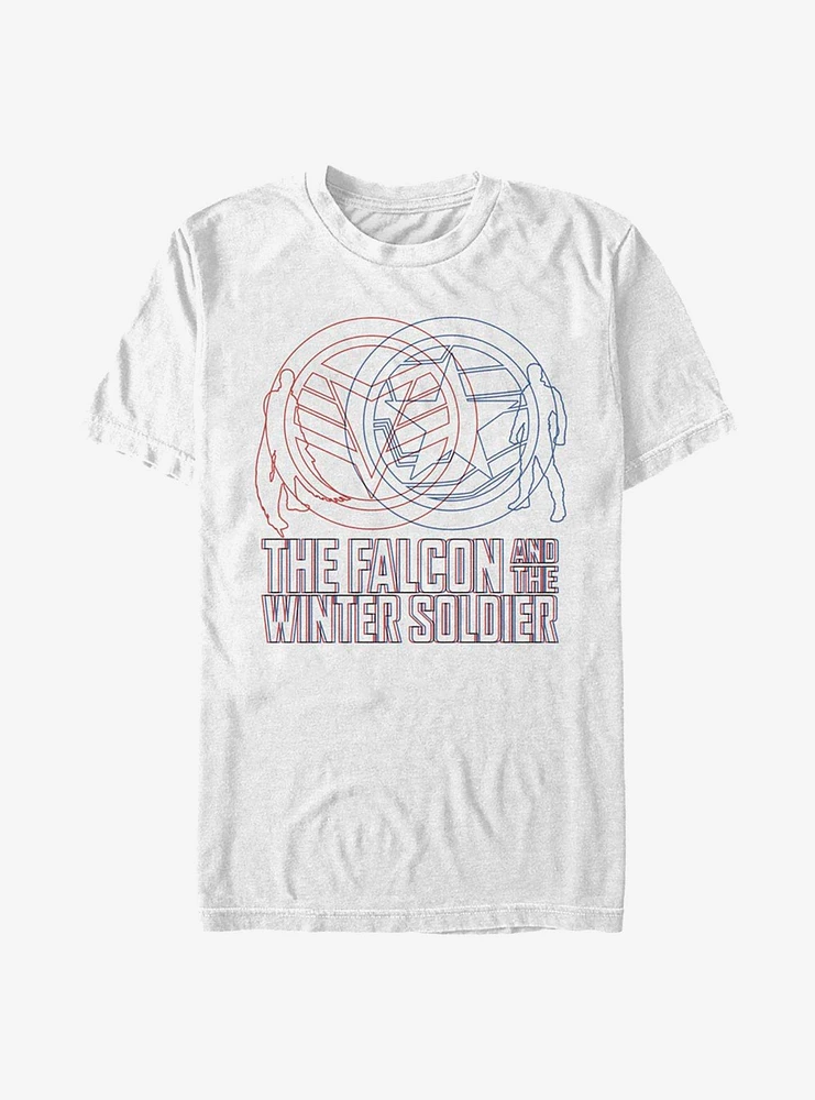 Marvel The Falcon And Winter Soldier Red Blue Wireframe T-Shirt