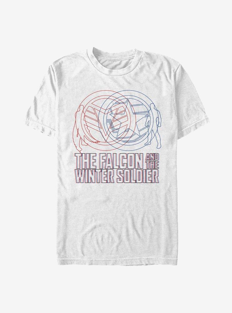 Marvel The Falcon And Winter Soldier Red Blue Wireframe T-Shirt