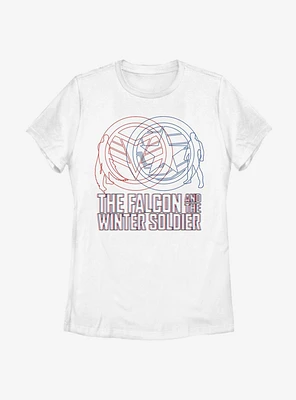 Marvel The Falcon And Winter Soldier Red Blue Wireframe Womens T-Shirt