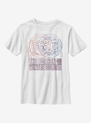 Marvel The Falcon And Winter Soldier Red Blue Wireframe Youth T-Shirt