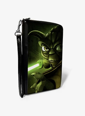 Star Wars The Clone Wars Yoda Lightsaber Pose Greens Zip Around Wallet