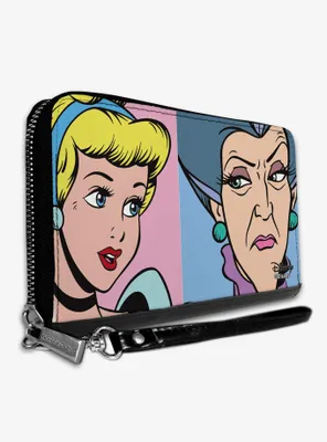 Disney Cinderella And Wicked Step Mother Lady Tremaine Face Blocks Zip Around Wallet